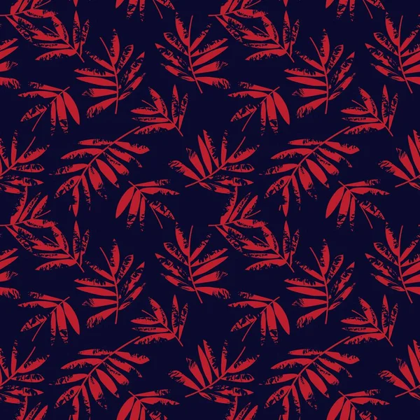 红色海军热带叶植物无缝图案背景适合时装印刷 背景和工艺 — 图库矢量图片