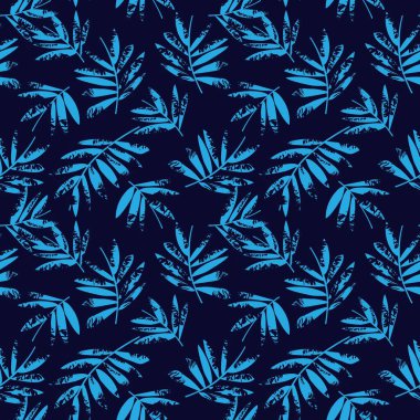 Mavi Tropik Yaprak botanik desensiz arka plan moda baskıları, grafikler, arka planlar ve el sanatları için uygundur