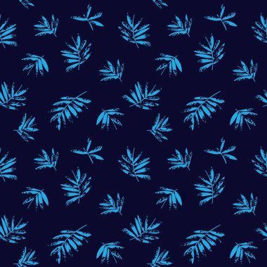Mavi Tropik Yaprak botanik desensiz arka plan moda baskıları, grafikler, arka planlar ve el sanatları için uygundur
