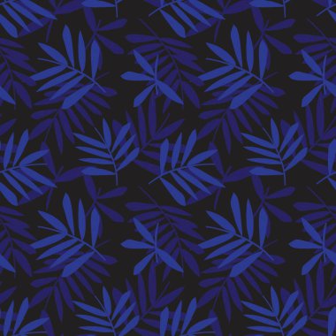 Mavi Tropik Yaprak botanik desensiz arka plan moda baskıları, grafikler, arka planlar ve el sanatları için uygundur