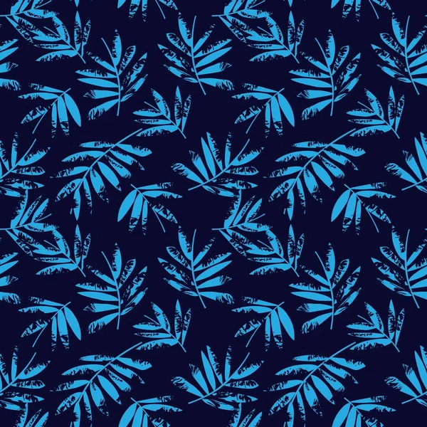 Blue Tropical Leaf Botanical Seamless Pattern Background Підходить Друку Мод — стоковий вектор