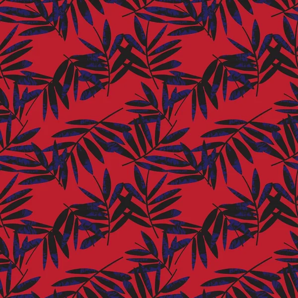ファッションプリント グラフィック 背景や工芸品に適したレッドトロピカルリーフ植物シームレスパターンの背景 — ストックベクタ