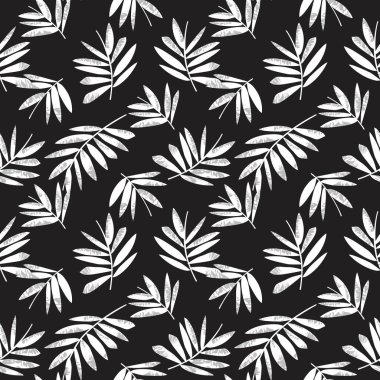 Siyah ve Beyaz Tropikal Yaprak botanik desensiz arka plan moda baskıları, grafikler, arka planlar ve el sanatları için uygun