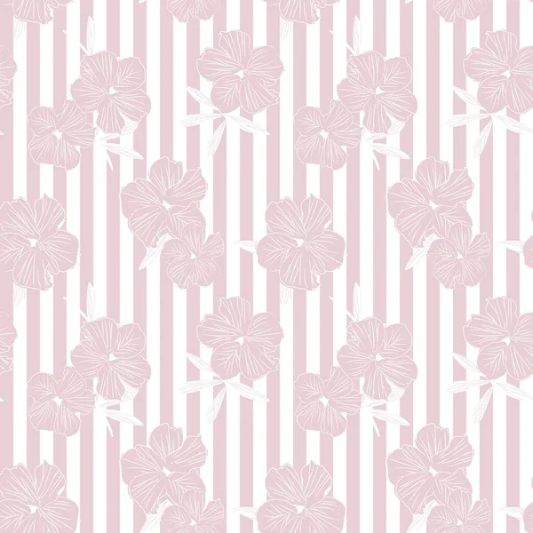 Pink Floral Botanical Seamless Pattern Striped Background Fashion Prints Graphics — Stock Vector