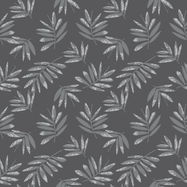 Gri Tropik Yaprak botanik desensiz arka plan moda baskıları, grafikler, arka planlar ve el sanatları için uygun