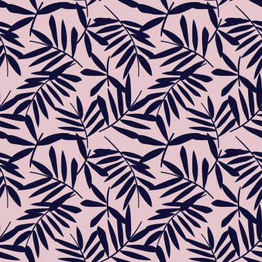 Pembe ve Donanma Tropikal Yaprak botanik desensiz arka plan moda baskıları, grafikler, arka planlar ve el sanatları için uygun