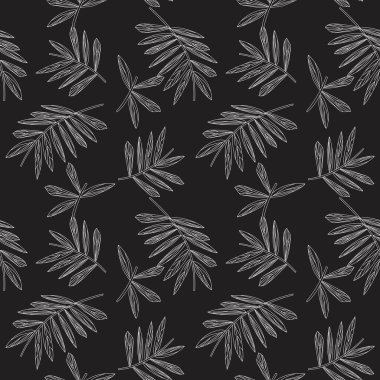 Siyah ve Beyaz Tropikal Yaprak botanik desensiz arka plan moda baskıları, grafikler, arka planlar ve el sanatları için uygun