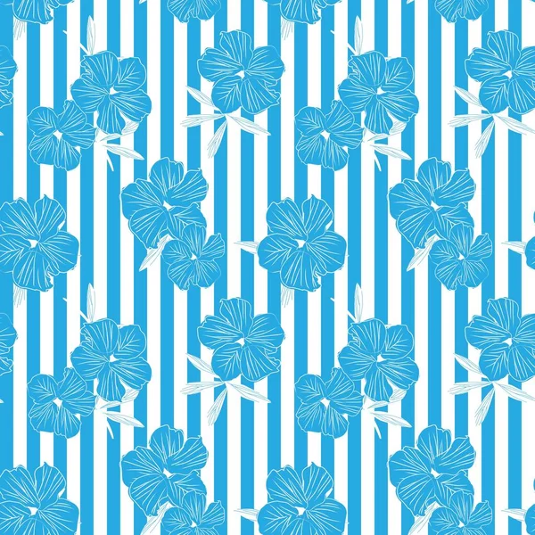 Patrón Sin Costuras Botánico Floral Azul Con Fondo Rayado Para — Vector de stock