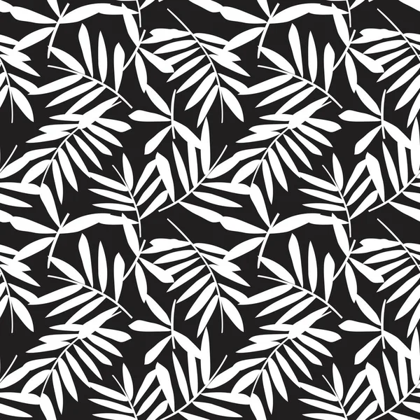 黒と白の熱帯の葉植物シームレスなパターンの背景に適したファッションプリント グラフィック 背景や工芸品 — ストックベクタ