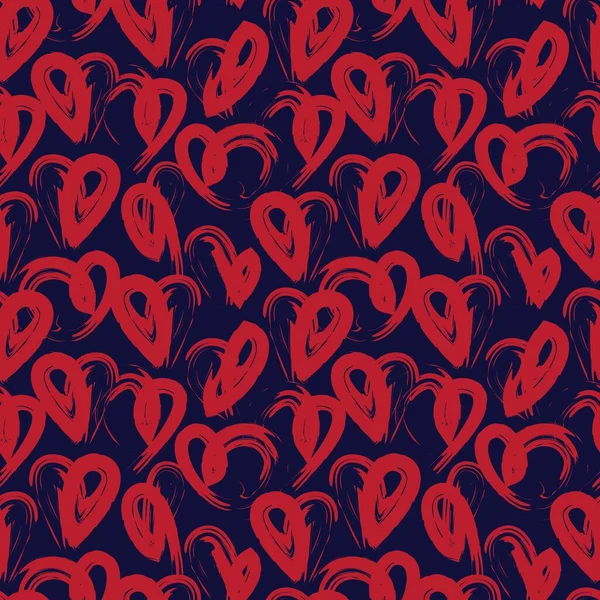 赤い海軍ハート形のバレンタインデーのシームレスなパターンの背景のためのファッション繊維 グラフィック — ストックベクタ