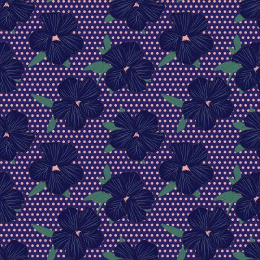 Moda baskıları, grafikler, arka planlar ve el sanatları için uygun noktalı geçmişe sahip pembe donanma bitkisel deseni.