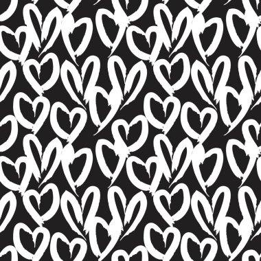 Siyah beyaz kalp, Sevgililer Günü 'nü şekillendirdi. Moda tekstil ve grafikleri için kusursuz bir arkaplan.