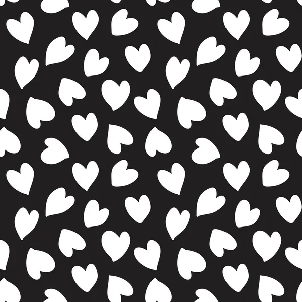 黒と白のハート形のバレンタインデーのシームレスなパターンの背景のためのファッション繊維 グラフィック — ストックベクタ