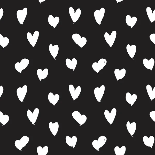 黒と白のハート形のバレンタインデーのシームレスなパターンの背景のためのファッション繊維 グラフィック — ストックベクタ