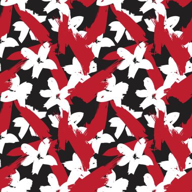 Kırmızı çiçekli fırça darbeleri moda baskıları, grafikler, arka planlar ve el sanatları için pürüzsüz desenli arka plan