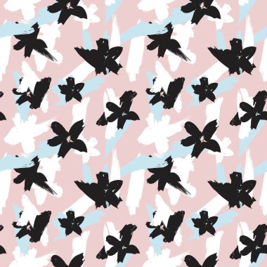Pembe çiçekli fırça darbeleri moda baskıları, grafikler, arka planlar ve el sanatları için pürüzsüz desenli arka plan