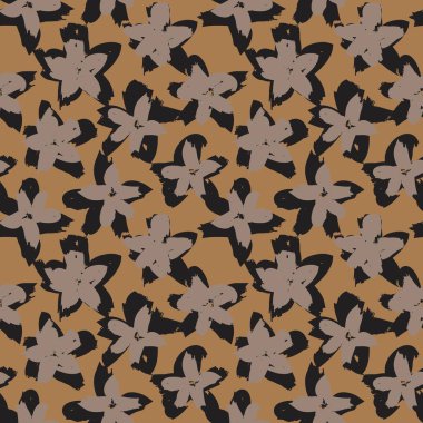 Kahverengi çiçekli fırça darbeleri moda baskıları, grafikler, arka planlar ve el sanatları için pürüzsüz desenli arka plan