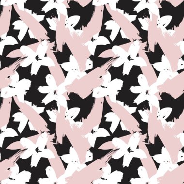 Pembe çiçekli fırça darbeleri moda baskıları, grafikler, arka planlar ve el sanatları için pürüzsüz desenli arka plan