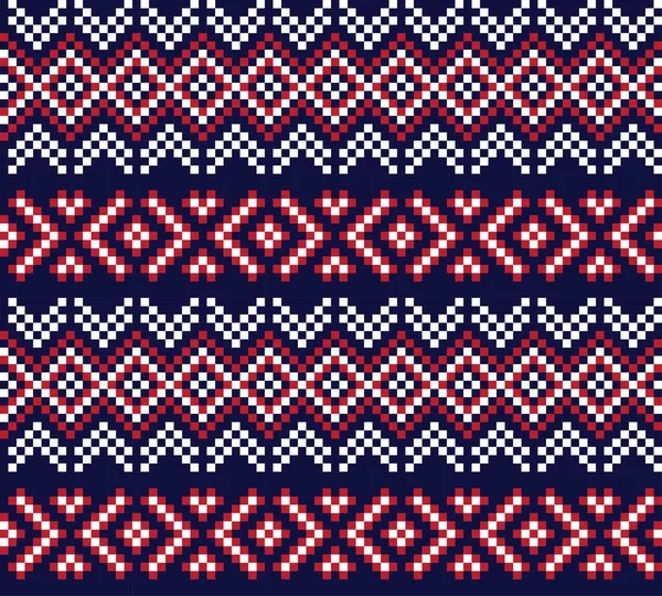 Red Navy Christmas Fair Isle Pattern Background Fashion Textiles Knitwear — Stock Vector