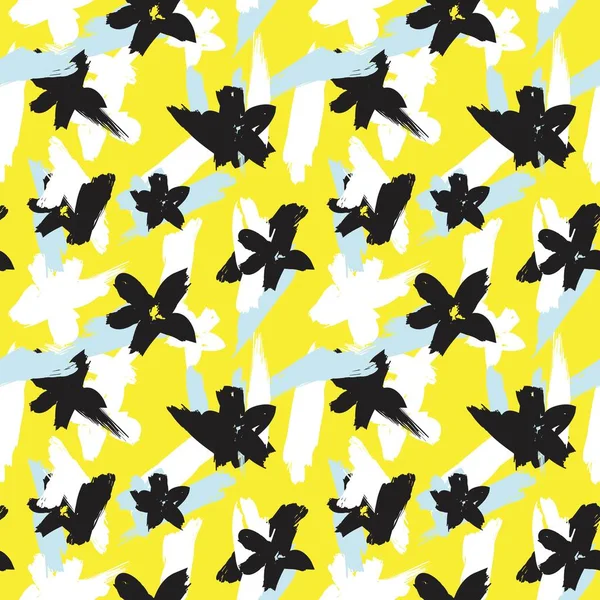 黄色の花のブラシは ファッションプリント グラフィック 背景や工芸品のためのシームレスなパターンの背景をストローク — ストックベクタ