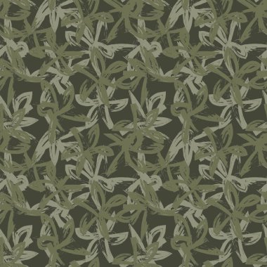 Yeşil çiçekli fırça darbeleri moda baskıları, grafikler, arka planlar ve el sanatları için pürüzsüz desenli arka plan