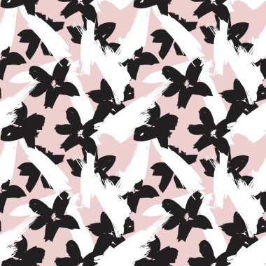 Pembe çiçekli fırça darbeleri moda baskıları, grafikler, arka planlar ve el sanatları için pürüzsüz desenli arka plan