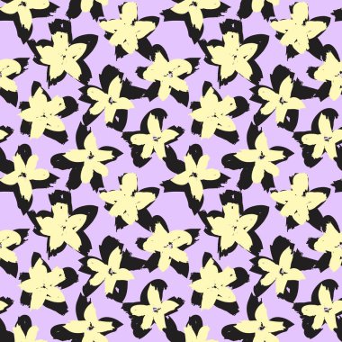 Mor çiçekli fırça darbeleri moda baskıları, grafikler, arka planlar ve el sanatları için pürüzsüz desenli arkaplan