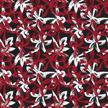 Kırmızı çiçekli fırça darbeleri moda baskıları, grafikler, arka planlar ve el sanatları için pürüzsüz desenli arka plan