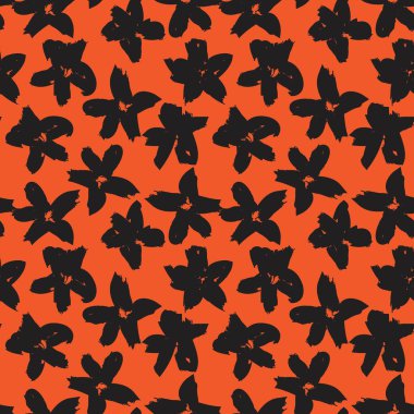 Turuncu Çiçek Fırçası Vuruşları Kusursuz Desen Arkaplanı