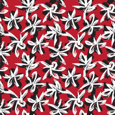 Kırmızı çiçekli fırça darbeleri moda baskıları, grafikler, arka planlar ve el sanatları için pürüzsüz desenli arka plan