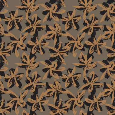 Kahverengi çiçekli fırça darbeleri moda baskıları, grafikler, arka planlar ve el sanatları için pürüzsüz desenli arka plan