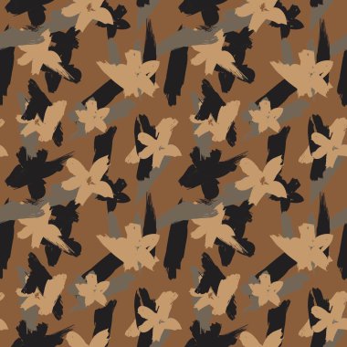 Kahverengi çiçekli fırça darbeleri moda baskıları, grafikler, arka planlar ve el sanatları için pürüzsüz desenli arka plan