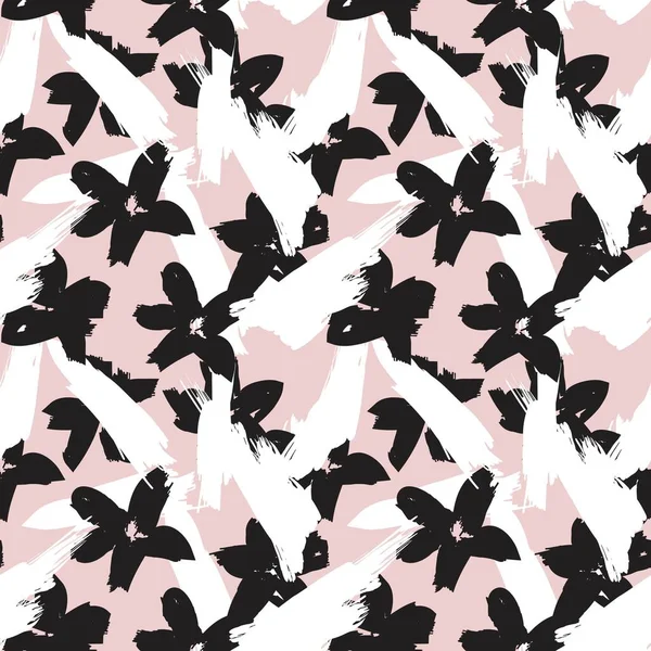 Pembe çiçekli fırça darbeleri moda baskıları, grafikler, arka planlar ve el sanatları için pürüzsüz desenli arka plan