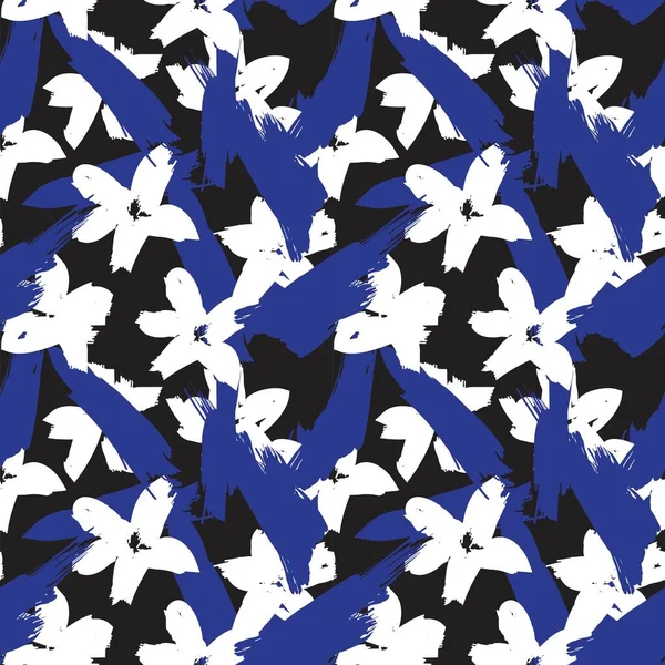 Blue Floral brush strokes seamless pattern background for fashion prints, graphics, backgrounds and crafts