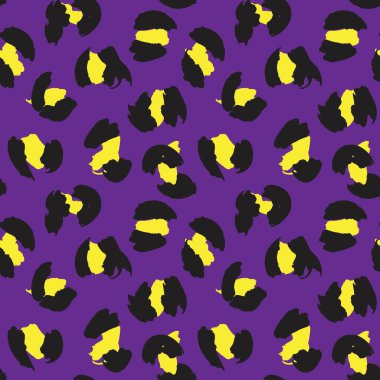 Moda tekstil, grafik ve el sanatları için Mor Hayvan Leoparı Kusursuz Desenli Arkaplan