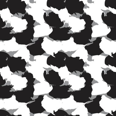 Siyah ve Beyaz Kamuflaj: Moda tekstil ve grafikleri için uygun soyut, pürüzsüz desen arkaplanı