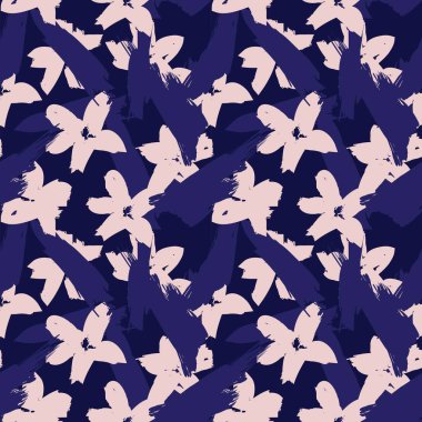 Pembe ve Donanma çiçek fırçası darbeleri moda baskıları, grafikler, arka planlar ve el sanatları için kusursuz desenli arka plan