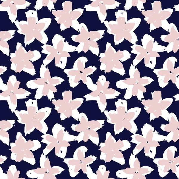 ピンクとネイビーの花のブラシは ファッションプリント グラフィック 背景や工芸品のためのシームレスなパターンの背景をストローク — ストックベクタ