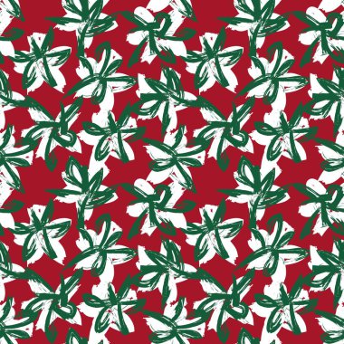 Noel çiçekli fırça darbeleri moda baskıları, grafikler, arka planlar ve el sanatları için pürüzsüz desenli arka plan