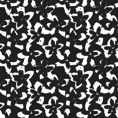 Siyah ve Beyaz Çiçek fırça darbeleri moda baskıları, grafikler, arka planlar ve el sanatları için pürüzsüz desenli arka plan