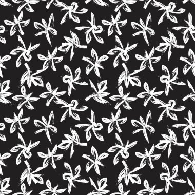 Siyah ve Beyaz Çiçek fırça darbeleri moda baskıları, grafikler, arka planlar ve el sanatları için pürüzsüz desenli arka plan