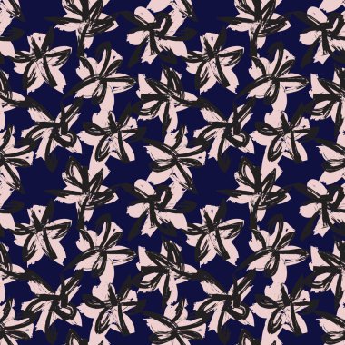 Pembe ve Donanma çiçek fırçası darbeleri moda baskıları, grafikler, arka planlar ve el sanatları için kusursuz desenli arka plan