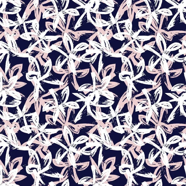 Růžové Navy Květinové Tahy Štětcem Bezešvé Vzor Pozadí Pro Módní — Stockový vektor