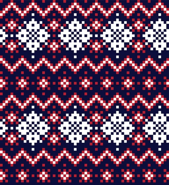 Red Navy Christmas Fair Isle Pattern Background Fashion Textiles Knitwear — 스톡 벡터