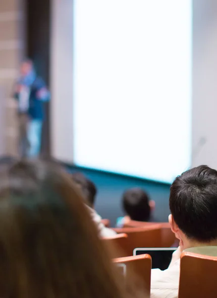 Conference Photo Audience Speaker Giving Speech Seminar Presenter Panel Forum — Stock Photo, Image