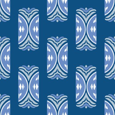 Klasik Mavi el çizilmiş elementsiz vektör deseni