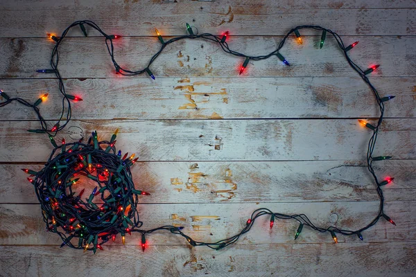 Christmas background with colorful lights and free text space. Christmas lights frame. Garland. — Stock Photo, Image