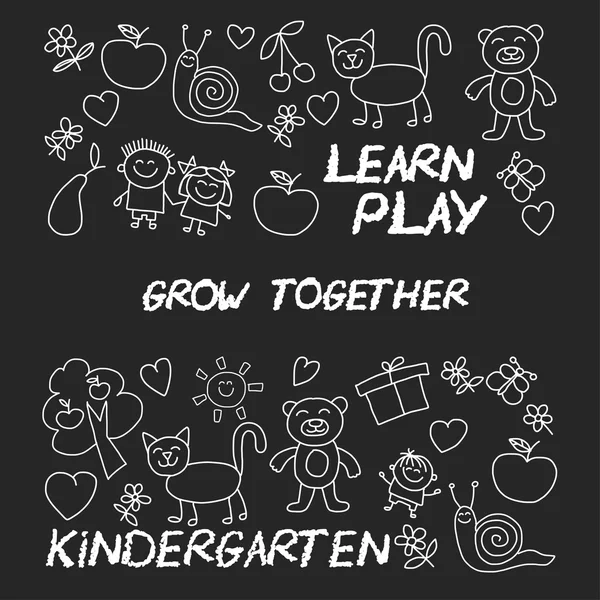 Jugar Aprender y crecer juntos Imagen en pizarra — Vector de stock
