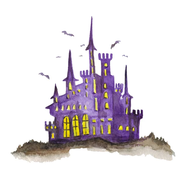 Halloween castelo Watercolor mão desenhada imagem — Fotografia de Stock