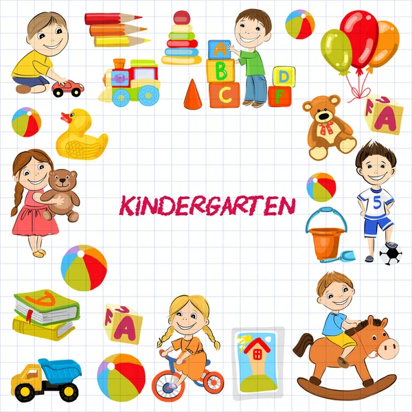 Vector kleuterschool patroon met jongens en meisjes — Stockvector